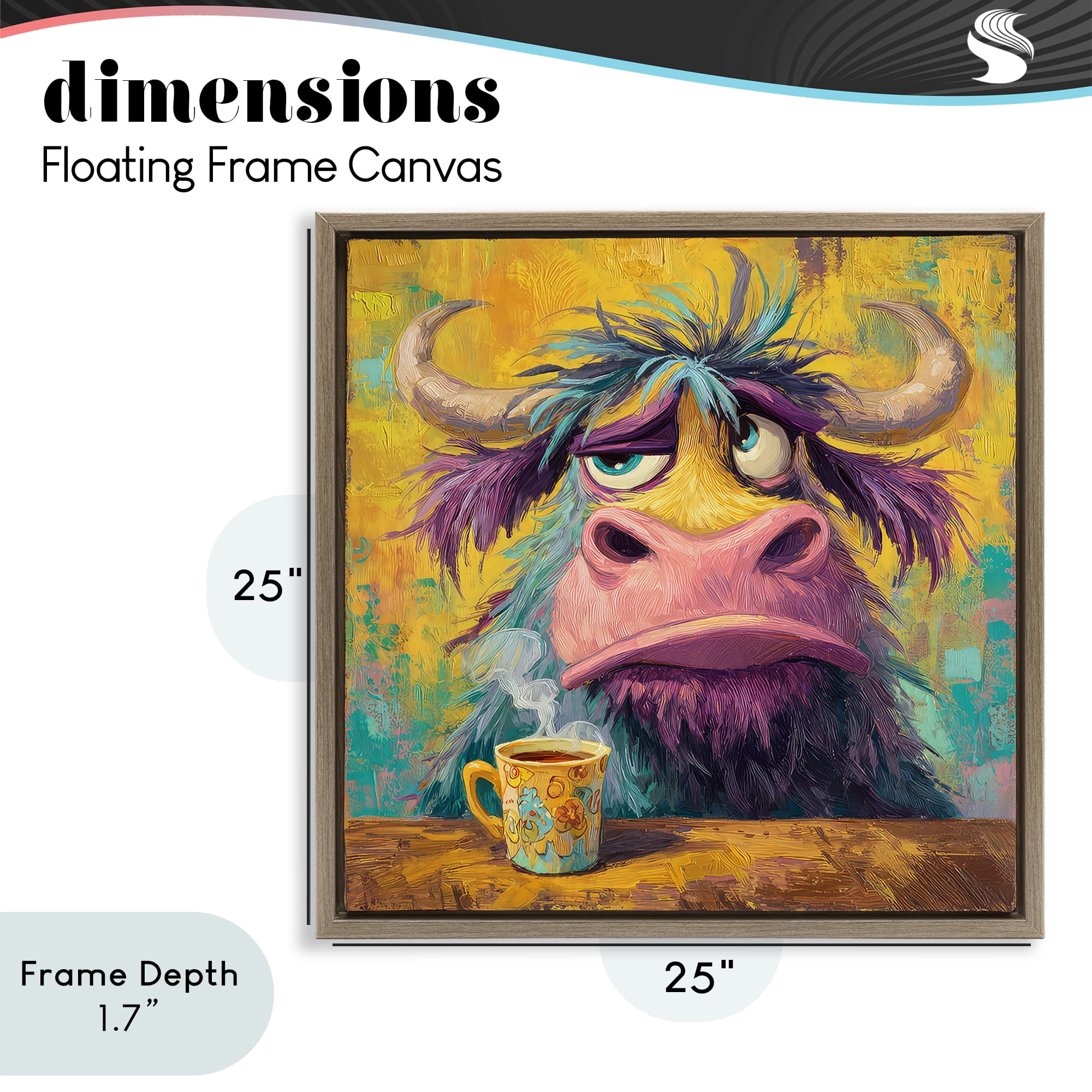 Stupell Industries Grumpy Cow & Mug Brown Framed Floater Canvas Wall Art, design by The Wands Want
