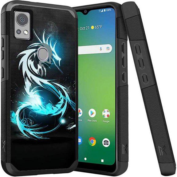 ANJ  Shockproof Dual Layer Slim Hard Case   Tempered Glass Cover Compatible with Icon 5, AT&T Motivate 4 - Flash Dragon