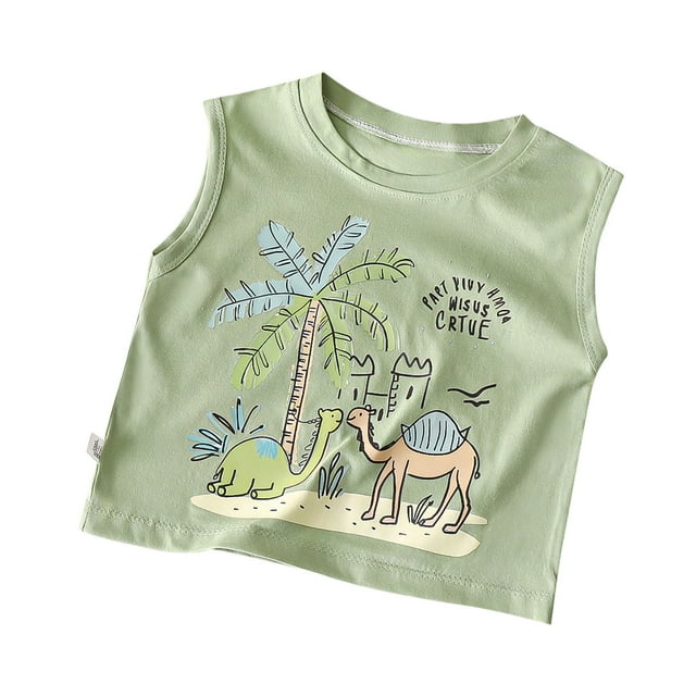 Zhuashum Hauts Garçon 9-10 Ans Été Débardeur Sans Manches Couleur Unie Col Rond T-Shirt Basique Combinaison Décontractée Vert
