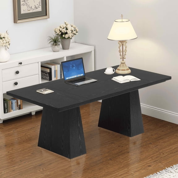 MAYEERTY 63 Inch Farmhouse Dining Table, Rectangular Wood Kitchen Table for 6 People with Tapered Legs