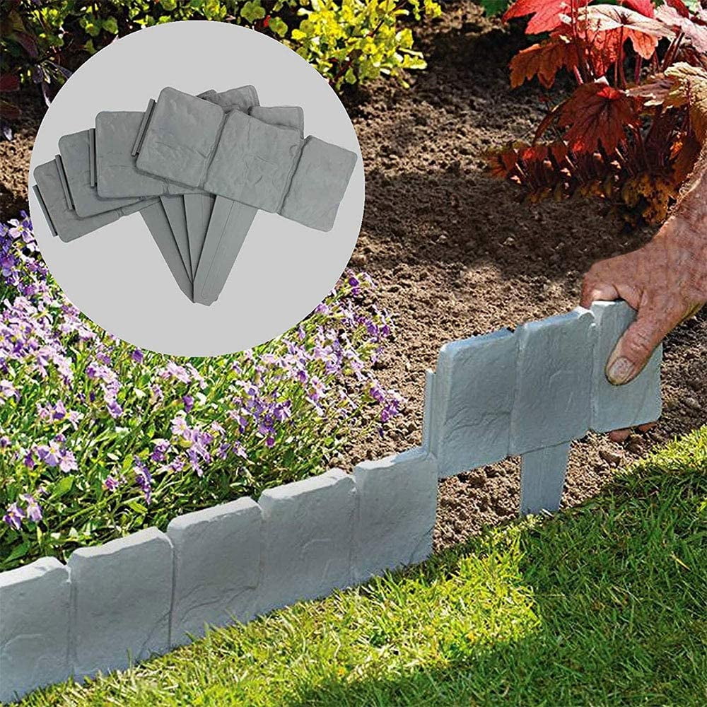 Garden Plastic Fence Edging, 10Pcs Fence Stone Pattern Lawn Edging Yard Lawn Garden Plastic Patio Fence Garden Decor Border for Landscaping Walkways