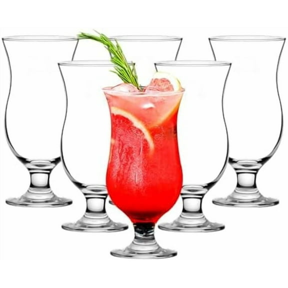 Hurricane Glasses Set of 6-14 oz Pina Colada Cocktail Glass - Clear Tulip Drinking Cups for Juices, Full-Bodied Beer, Tropical Drinks, Water, Beverages$$Home Decor, Kitchen, & Other