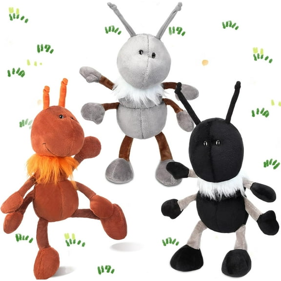BTEPSGA 3 Pcs Ant Plush 12 Inch Ant Stuffed Animal with Scarf Soft Bug Toy Dolls Christmas Gifts for Kids Boys Girls Birthday Party Favor Decorations(Reddish Brown,Gray, Black)