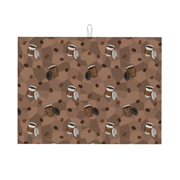 Vsdgher Warm Coffee Pattern Dish Drying Mat Super Absorbent Drying Mat Large Dish Drying Mats for Kitchen Counter Kitchen Drying Mat 24" x 18"