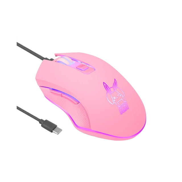 Wired Mouse Sensitive Plug Play Ergonomic Type-C 3200DPI Desk Mouse for MacBook Pro - Pink