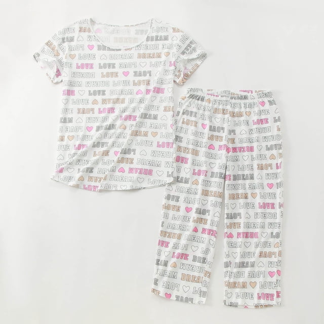 Women Pajamas Set Short Sleeve Top Capri Pants Sleepwear Plus Sleep Wear for Women Womens Sleepwear Set Flannel Pajamas for Women Silk Sleep Wear Womens Pajamas Shorts Pajama Short Pants for Women