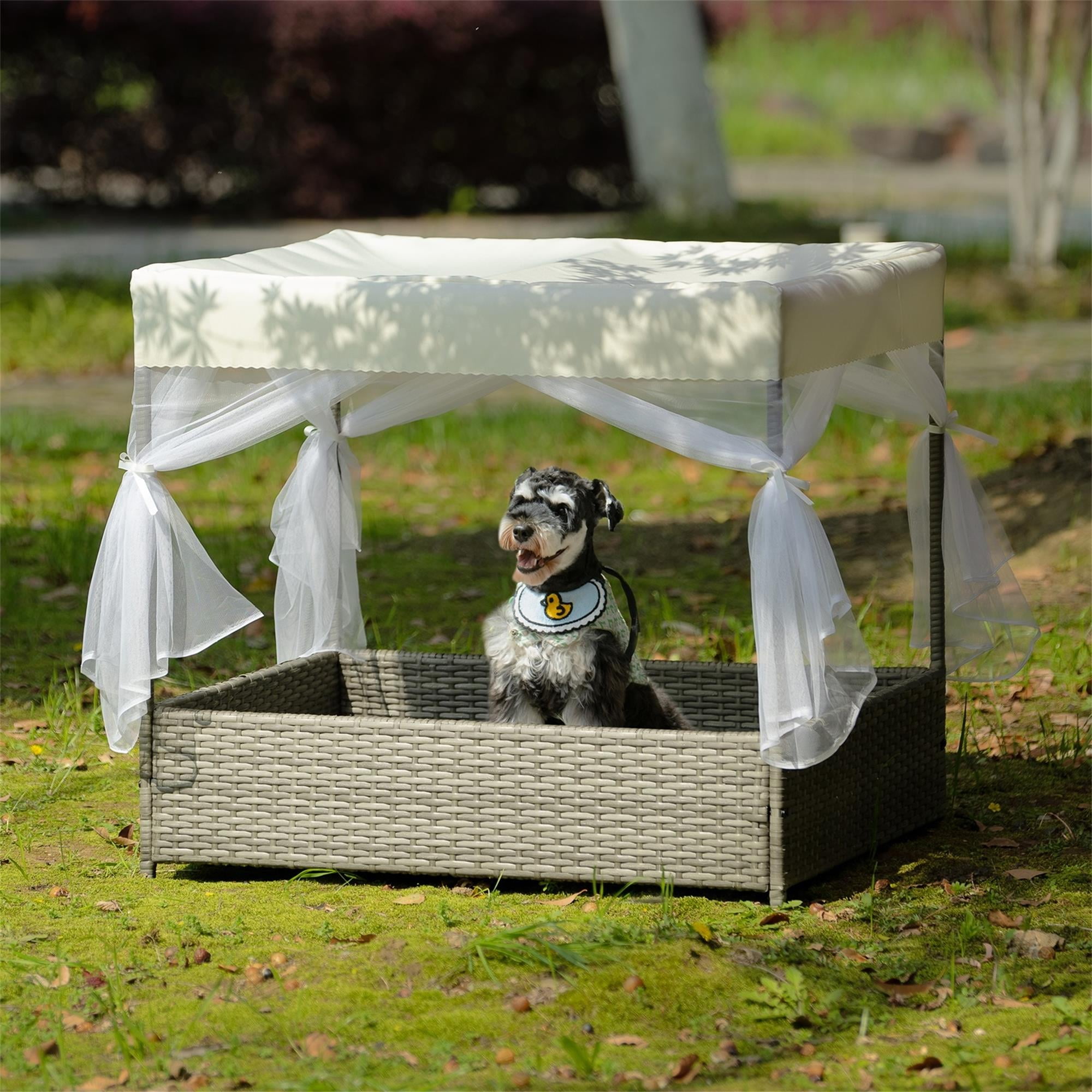 Pefilos 35" Pet Furniture Dog Bed with Provide Pet Mat, Seasonal PE Wicker Pet Furniture for Cat and Dog House/Kennel, Dark Gray Pefilos 35" Pet Furniture Dog Bed with Provide Pet Mat, Seasonal PE Wicker Pet Furniture for Cat and Dog House/Kennel, Dark Gray