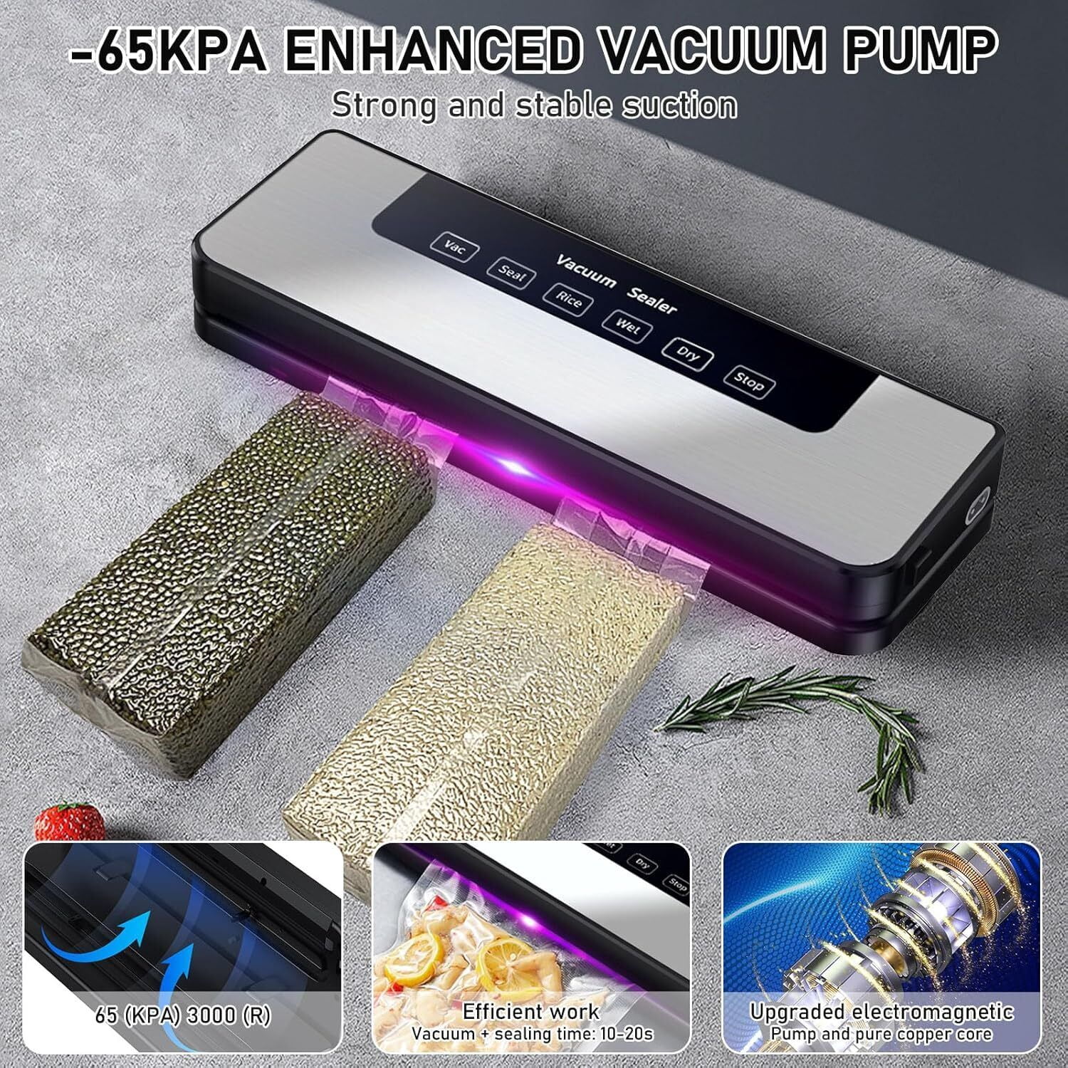 TOPCHANCES Vacuum Sealing Machine for Food Storage, Automatic Food Sealer Machine with Led Indicator Lights, Dry & Moist Food Modes