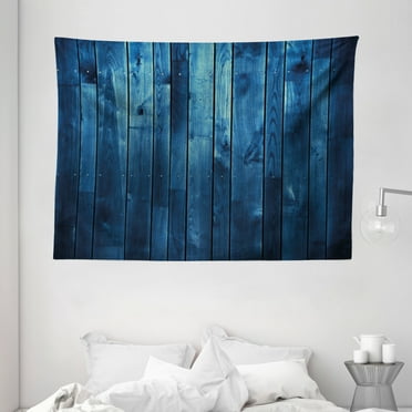 Dark Blue Tapestry, Wooden Planks Texture Image Boards Floor Wall Lumber Rustic Home Decor, Wall Hanging for Bedroom Living Room Dorm Decor, 80W X 60L Inches, Light Blue Dark Blue, by Ambesonne