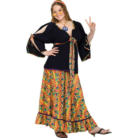 Morris Costumes Groovy Mama flower power skirt comes witha colorful headband Adult, Style FM61870