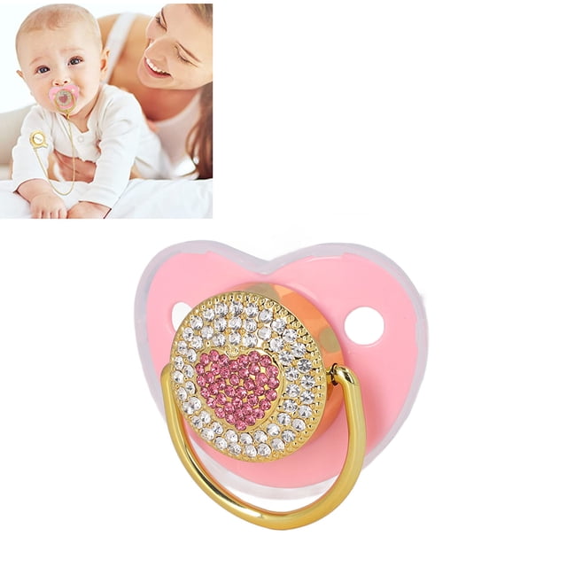 Pacificadores bling, exquisitos chupetes infantiles forma de corazón de silicona para el recién nacido para dormir