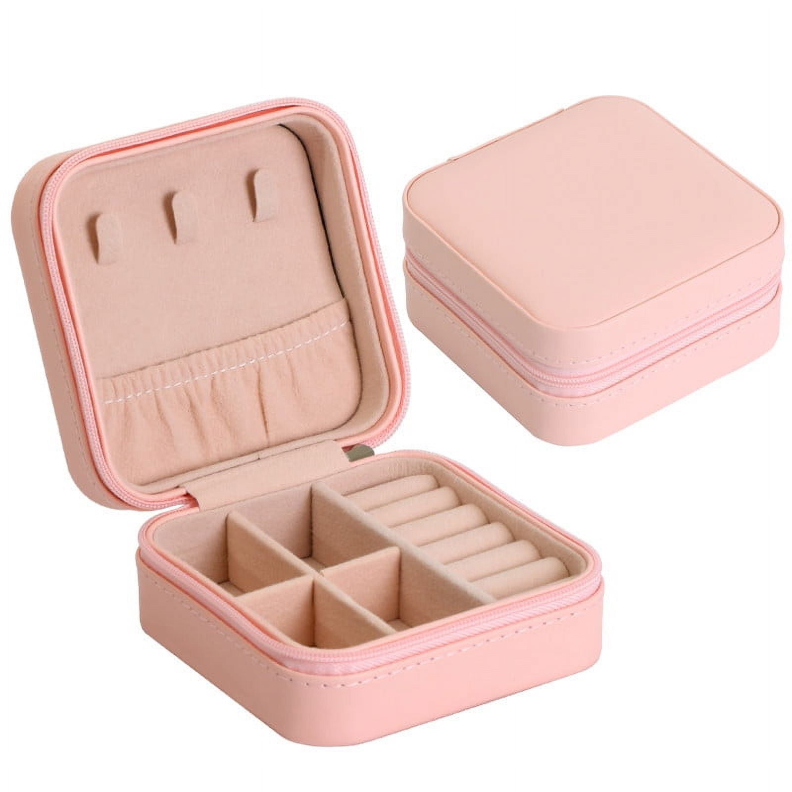 NuAngela Mini Jewelry Organizer Case - Double Layer, PU Leather, Travel Size, Pink - View #5