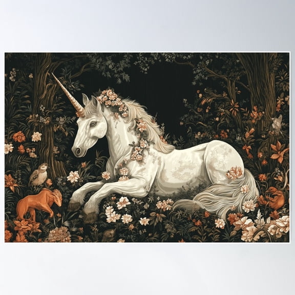 Floral Unicorn In Enchanted Grove Poster Wall Art, Modern Wall Decor For Living Room Bedroom, 8x12 UNFRAMED