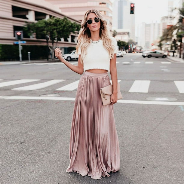 Blvb Maxi Skirts For Women Vintage High Waisted Soild Color Casual Dress Summer Pleated A Line Swing Beach Long Skirt Other