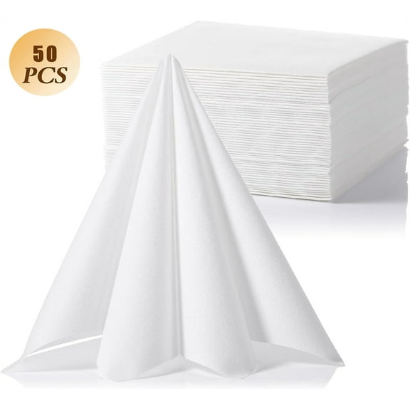 Tutuviw 50 Pack White Disposable Napkins Bathroom Napkins Linen-Feel Guest Towels Wedding Party Linen Feel Napkin for Kitchen, Bathroom, Party, Wedding, Or Event