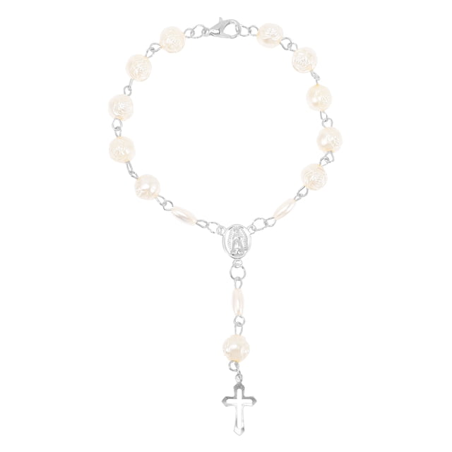 KAKOWELY Pulsera de cruz religiosa, brazalete clásico de cuentas, pulseras de cuentas, pulsera