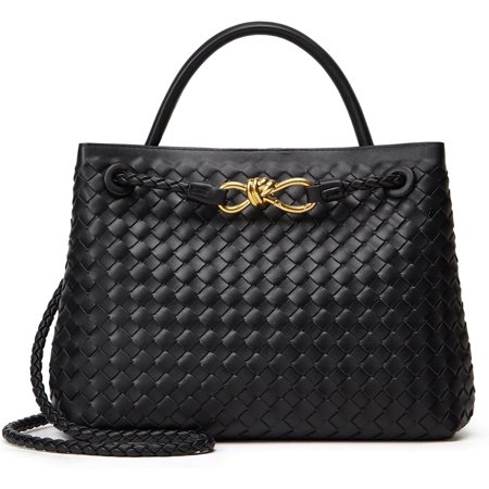 TOHIDAQU Woven Bag for Women Crossbody Handbag: Vegan Leather Small Tote Purse - Bowknot Satchel,Black