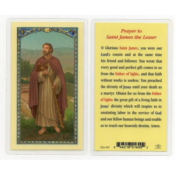 Saint James the Lesser Catholic Prayer Holy Card with Prayer on Back, Pack of 25