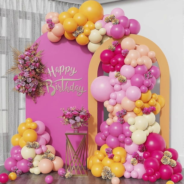 Pink Yellow Balloon Garland Arch Kit, 162pcs Hot Pink Lemon Yellow Balloons for Tropical Summer Party Supplies Birthday Baby Shower (Yellow)