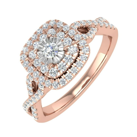 1/2 Carat Cushion cut Halo Diamond Engagement Ring in 10K Rose Gold - IGI Certified (Ring Size 8.75)