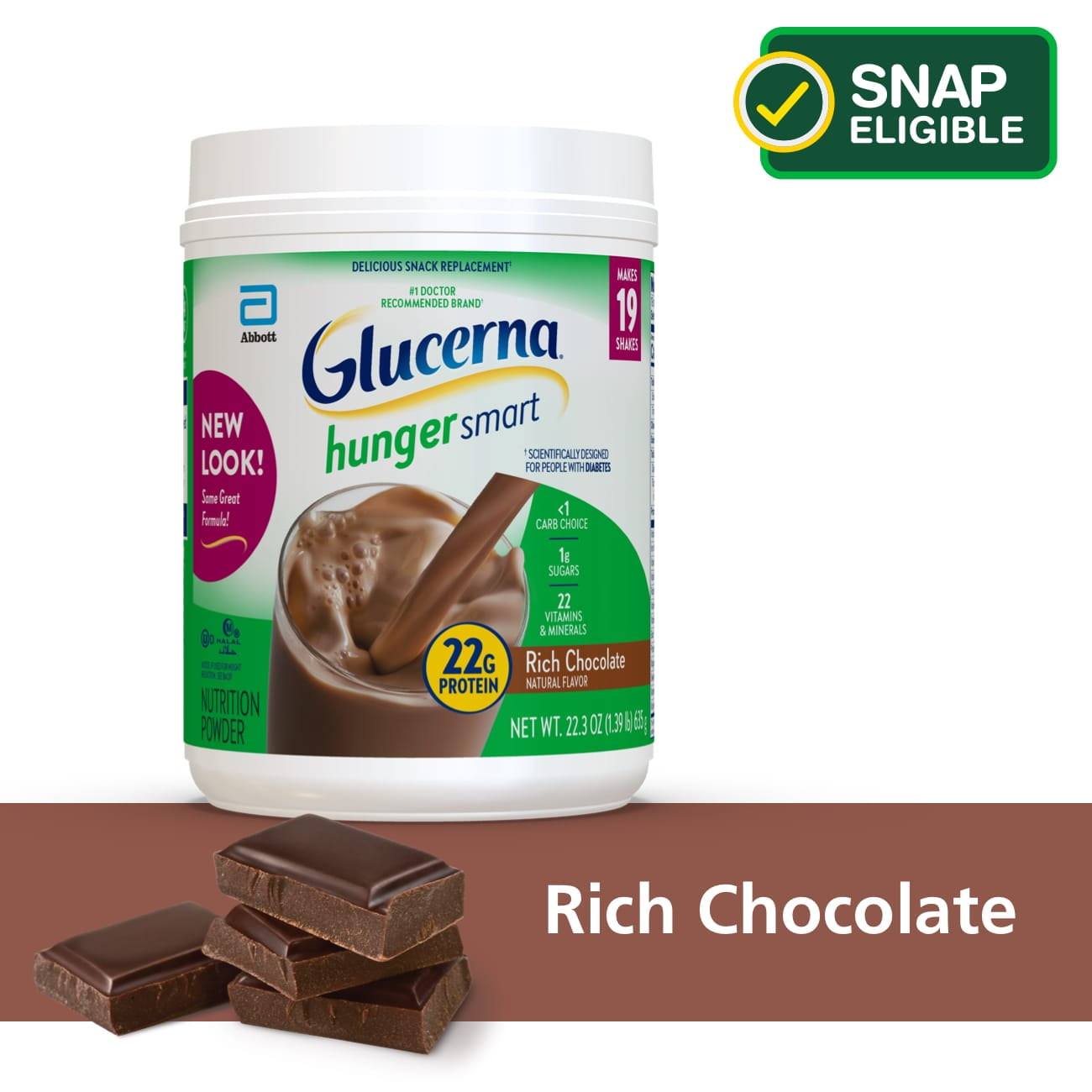 Glucerna Hunger Smart Powder, Rich Chocolate, 22.3-oz tub, 1 Count