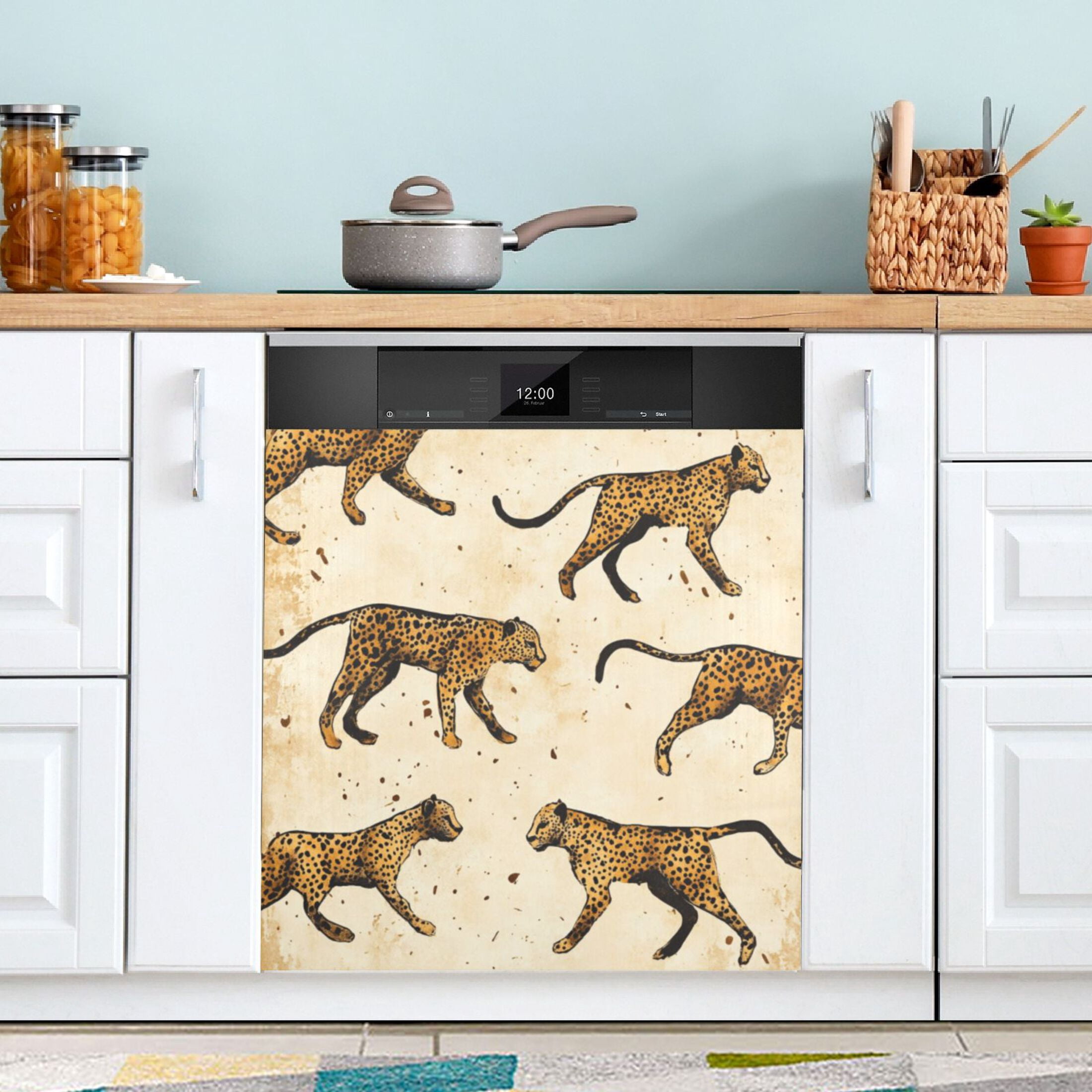 Dishwasher Magnetic Sticker 23x26 Inch Refrigerator Magnetic Sticker Washing Machine Magnetic Sticker Kitchen Panel Magnetic Sticker Home Decor Yellow Cute Leopard