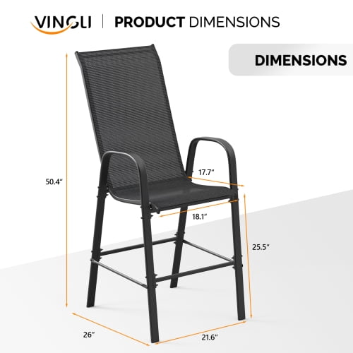 Ktaxon 4Pcs High Patio Outdoor Dining Chairs, Textilene Stackable Armrest Chairs Space Saving for Backyard Porch Garden - Black