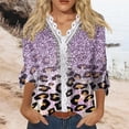 thumbnail image 2 of Dyegold Blouses For Women Dressy Casual 3/4 Flare Sleeve Lace Trim V Neck Floral Print Vintage Tunic Tops Loose Fit Shirts, 2 of 5