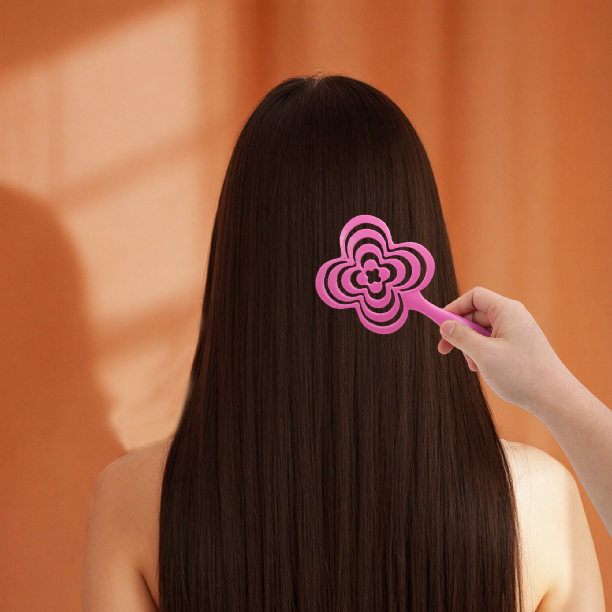 Unique Bargains 1 Pc Solid Four-leaf Clovers Hollow Comb Hair Brush Rose Red