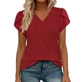 thumbnail image 3 of Feancey Womens V Neck T-Shirts Eyelet Petal Sleeve Summer Tops Dressy Casual Business Blouse Comfy Loose Pullover Tees Birthday Gifts Red S, 3 of 10