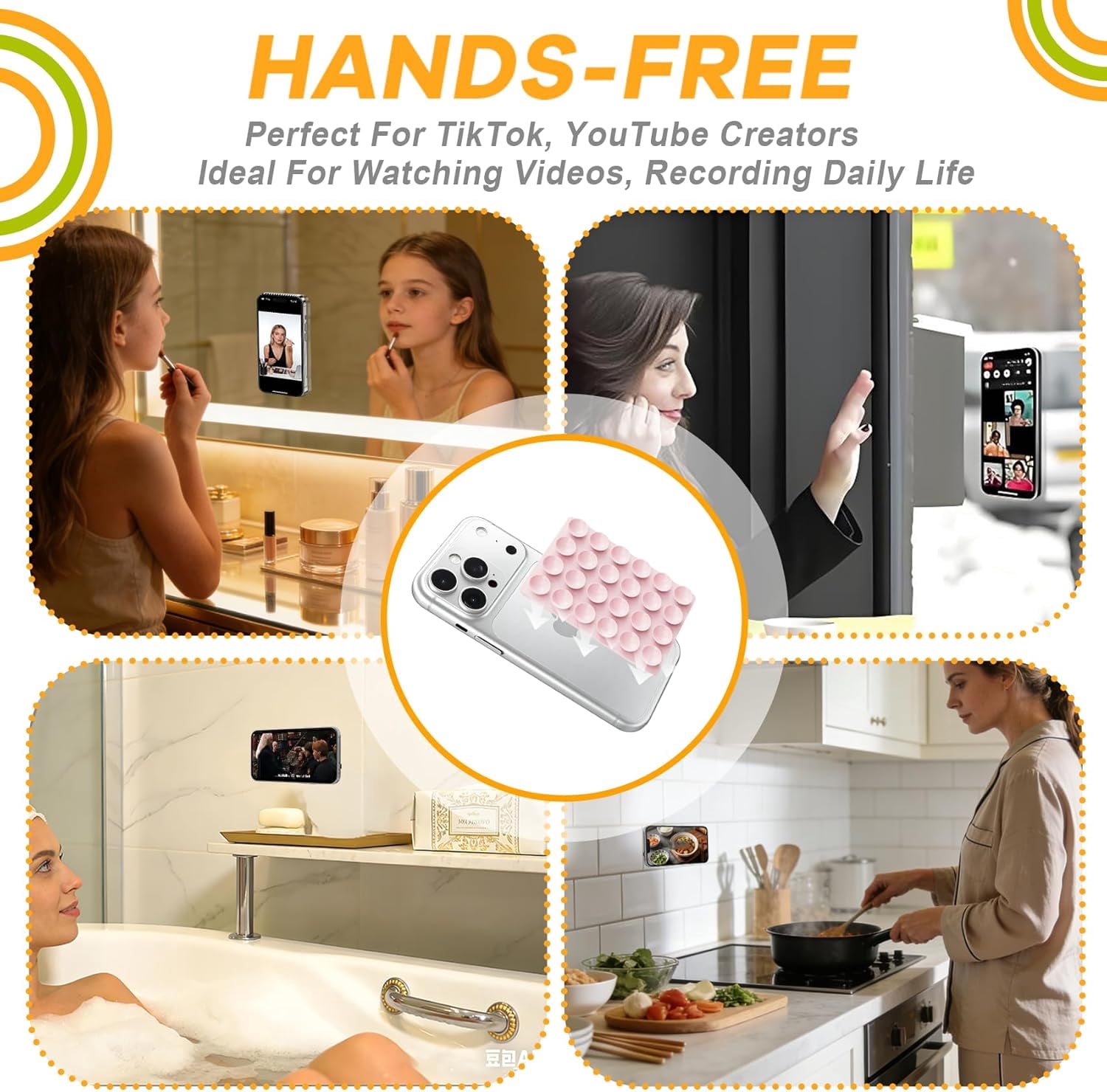 MKEUDQ-Silicone Suction Phone Case Mount, 5 Pack Upgraded Hands-Free Phone Stand Holder Suction Phone Grip for Selfies, Videos, Compatible with iPhone Android Most Phones & Tablets