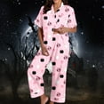thumbnail image 5 of HOWPAY Halloween Pajamas Women Set Ghost Pumpkin Print Short Sleeve Button down Shirts and Pants Comfort Lounge Set 2 Piece Classic Soft Loungewear Pjs Set Pink XL, 5 of 7