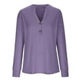 thumbnail image 4 of WREESH Womens Fashion T-Shirts V Neck Solid Color Pullover Regular Fit Button Henley Long Sleeve Tops Button Casual T-Shirt Top Blouse Purple, 4 of 6