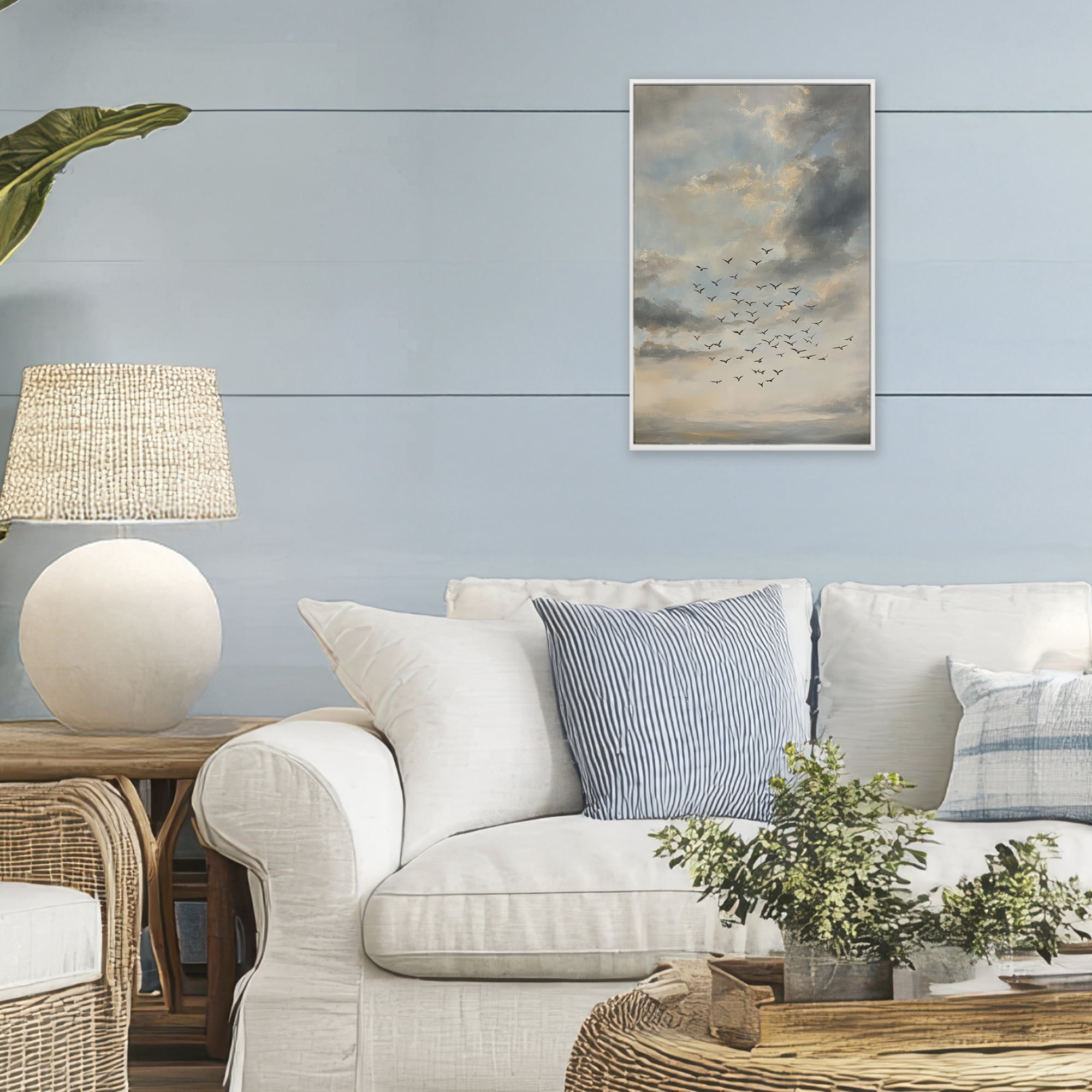 Stupell Industries Birds in the Clouds at Dusk White Framed Giclee Art, design by Petal Prints Design