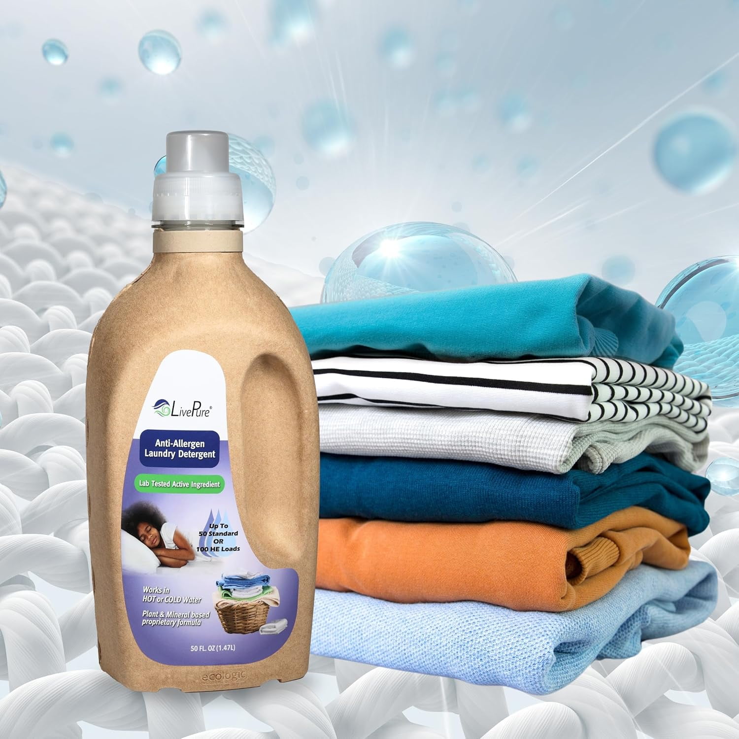 LivePure Anti-Allergen 50 OZ Laundry Detergent for Dust Mites, Pet Dander, Allergies.