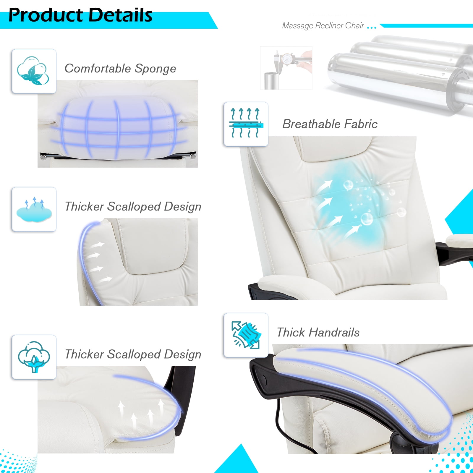 YODOLLA High Back Office Chair Heat & Massage Ergonomic Reclining Desk Chair with Retractable Footrest Executive Swivel Leather Chair for Office,Home,Study,Cream White