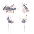 thumbnail image 1 of EeaseCA 1 Ensemble de 4 Pcs Couvre-Chef Rétro Métal Feuille Tissu Perles Fleur Strass Incrusté Insert Peigne Bâtonnets pour Cheveux, 1 of 7