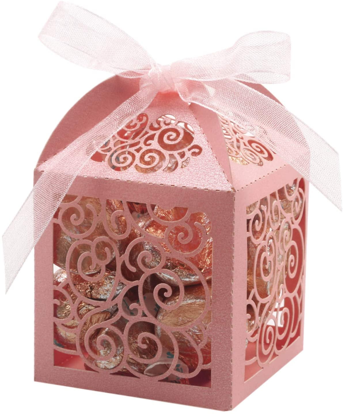 Wedding Party Favour Baby Shower Christening Gift Boxes Pearlised Pink Satin 