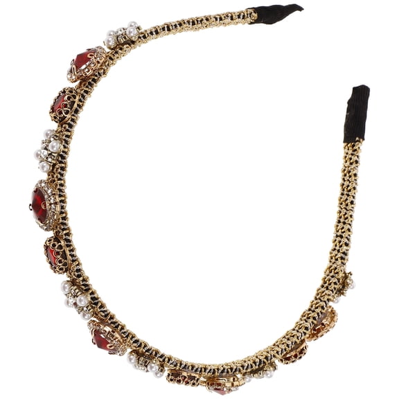 NIAIZEK Elegant Red Pearl & Rhinestone Hair Hoop for Women, Trendy Party Headband Accessory, 1 Piece