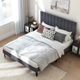 thumbnail image 4 of Demi Bonn Queen Size Upholstered Platform Bed, 3-Level Adjustable Vertical Channel Headboard, Linen Fabric, Noise-Free Foam & Non-Slip Pads, Gray, 4 of 7