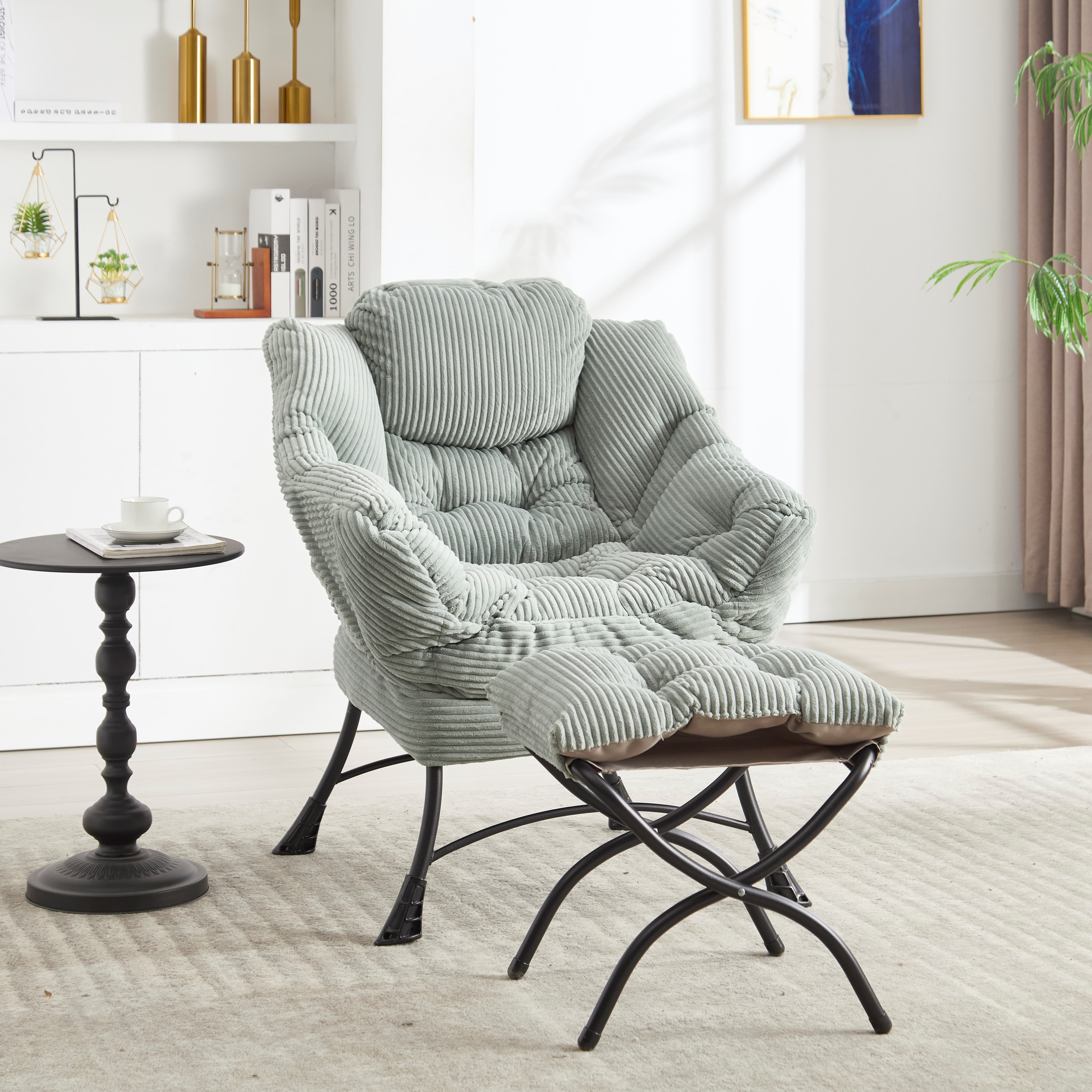 Aukfa Lounge Accent Chair with Ottoman, Lazy Chair Armchair Upholstered Sofa Chair,Light Green