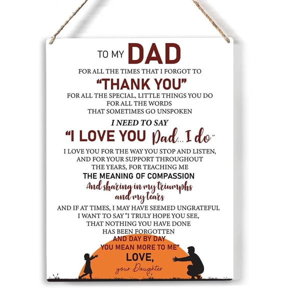 to My Dad Thank You Wood Sign I Love You Dad Wooden Signs Rustic Hanging Plaque Home Wall Art 8x10, Perfect Dad Sign Wall Decor for Home