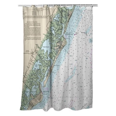 Betsy Drake SH12318AV 70 x 72 in. Little Egg Inlet to Hereford Inlet - Avalon NH Nautical Map Shower Curtain