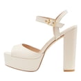thumbnail image 2 of FSJ Women Simple Platform Chunky Block High Heel Sandals Ankle Buckle Strap Round Open Toe Comfy Thick Wedding Party Evening Dressy Shoes Size 9.5 White, 2 of 4