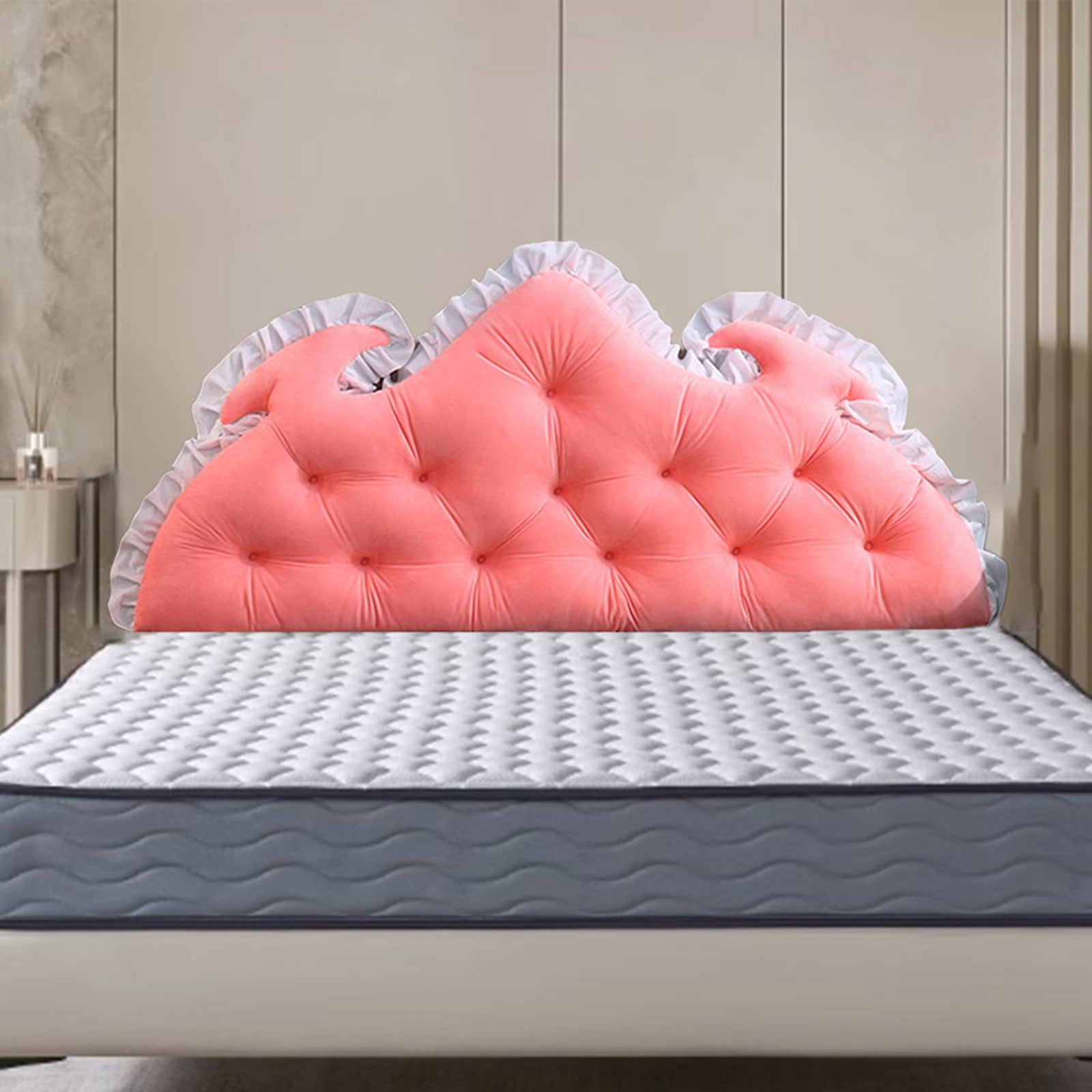 Reading Wedge Pillow for Bed Princess Style, Large Velvet Headboard Back Pillow for Bed Backrest Bedside Cushion 47x21in, Adult Family Sofa Couch Support