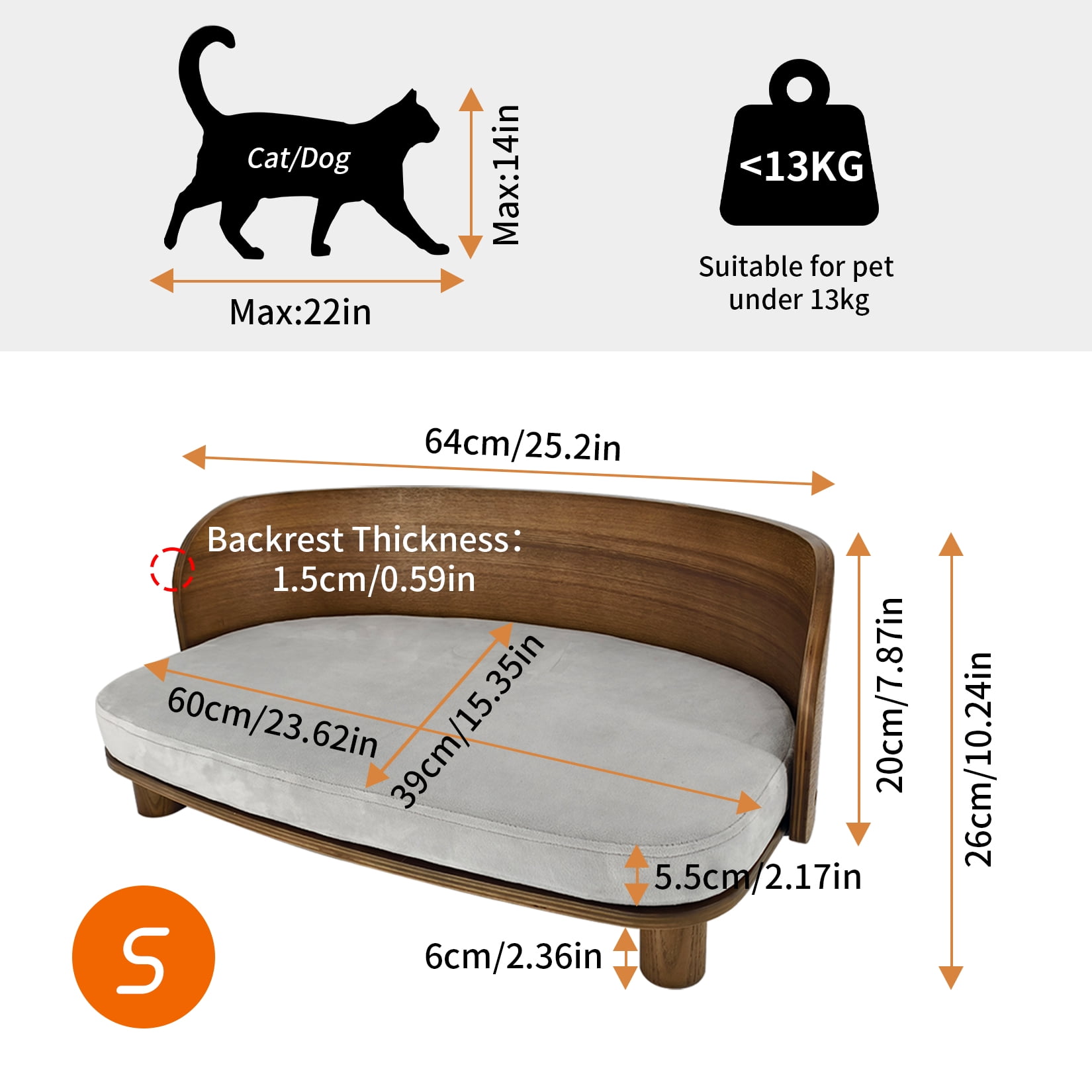 BingoPaw Elevated Pet Sofa Bed Wooden Cat Stool Bed for Small Dogs and Puppies, Waterproof, Removable Cozy Pad