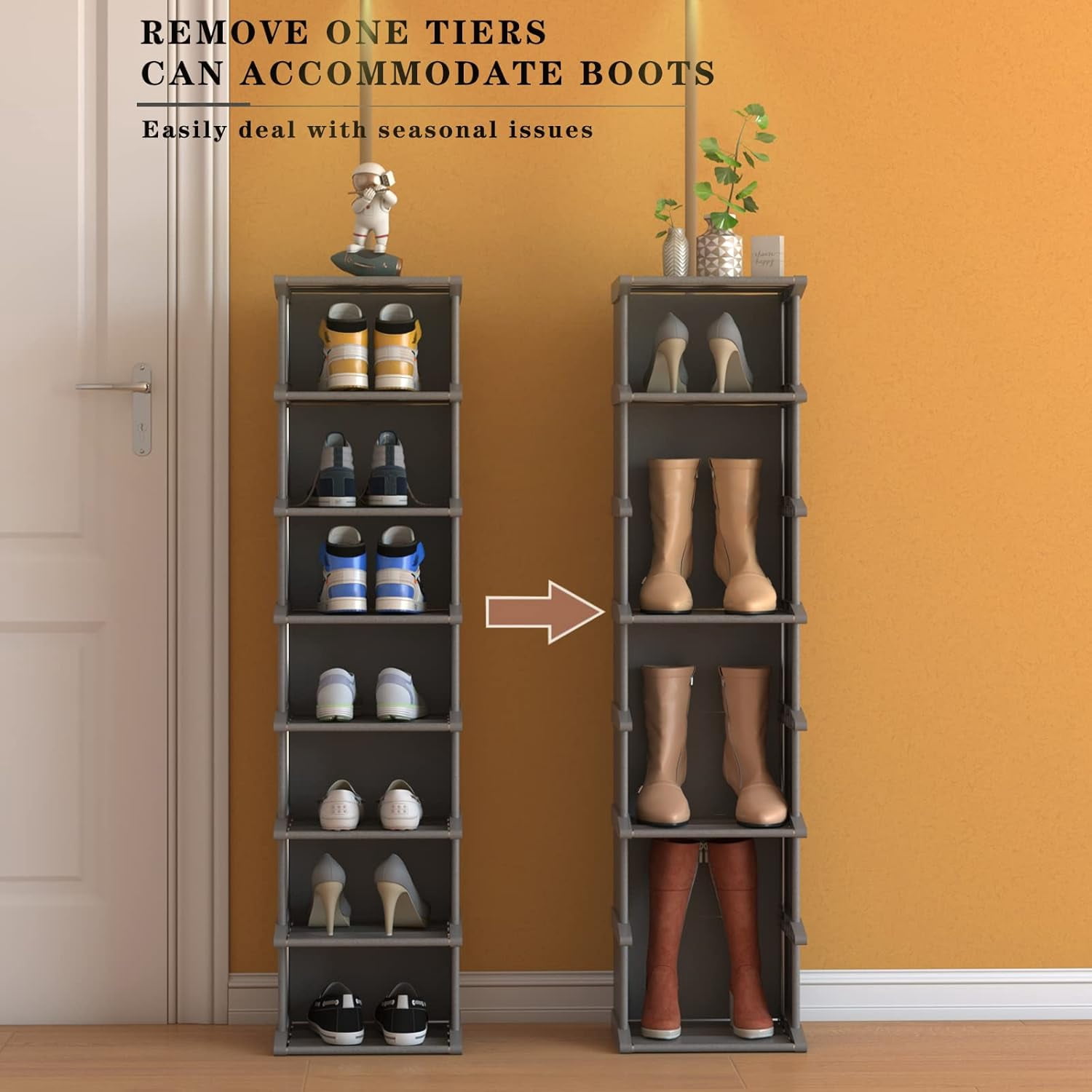 Narrow Shoe Rack 8 Tiers, Tall Skinny Shoe Organizer, Small Space and Vertical Shoe Rack, Suitable for Entryway,Hallway,Closet, Corner, Bedroom and Garage Shoe Shelf