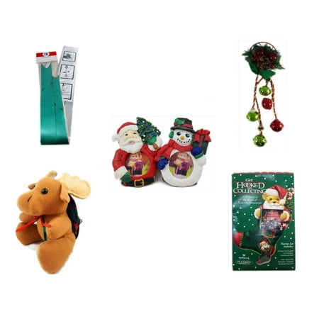 Christmas Fun Gift Bundle [5 Piece] - Myco's Best Pull Bows Set of 10 - Festive Holly Berry & Pinecone Door Knob Jingler - Santa & Snowman Photo Holders 1.5