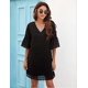 thumbnail image 2 of ZHAOCHENG Vestido blanco de mujer, manga corta, escote en V, volantes, bonito vestido veraniego de gasa, minivestido fluido, talla L, negro, 2 of 5