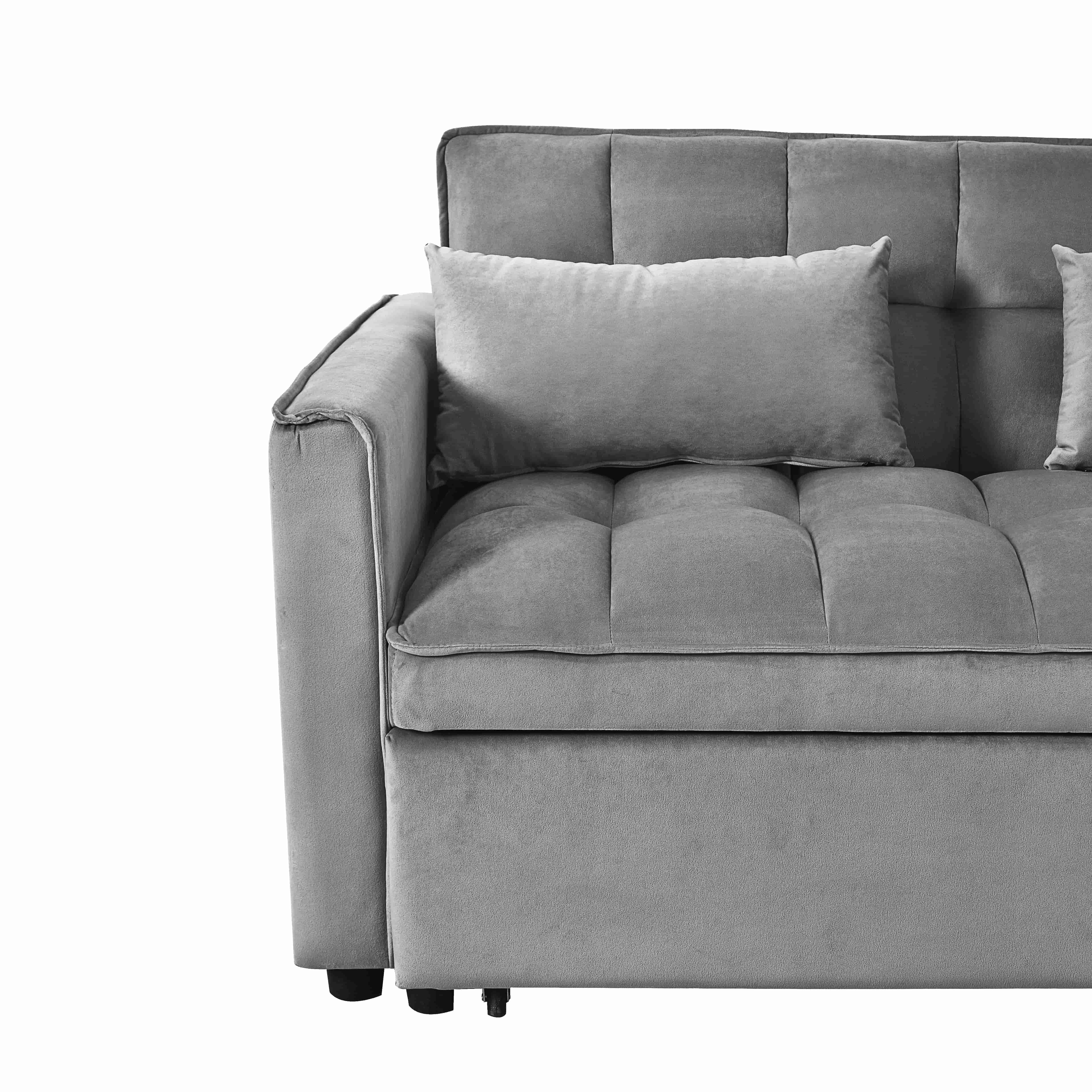 BSHTI 52.75-inch Pull-out Sleeper Sofa Bed, Velvet Upholstery, 3-Angle Adjustable Backrest, Storage Side Pocket, Twin-Size Loveseat Futon Sofa, Medium Gray